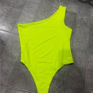 Vibrant Neon Yellow One Shoulder Women's One Piece